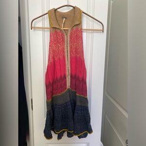 Free People Tan and Pink Knit Tunic with clasp details